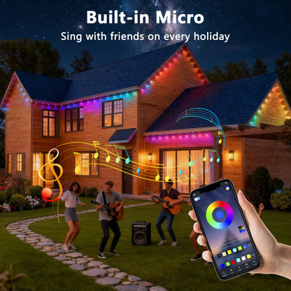 Permanent Outdoor Lights Pro, 100ft with 60 RGB+IC LED Lights for House, 75 Scene Modes,IP68 Waterproof Eave lights Compatible with Alexa, Google Assistant for Halloween Christmas Outdoor Daily Decor