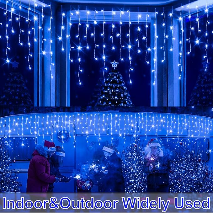 JXLEDAYY Christmas Lights Super Long 1280 LED 131 FT LED String Lights with 240 Drops Plug in 8 Modes Christmas Decoration for Holiday Wedding Party Bedroom Garden Patio Outdoor Indoor (Blue)