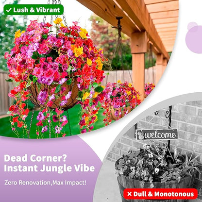 Artificial Flowers for Outdoors 3 Pack Fake Hanging Plants with Faux Hibiscus Flowers Summer Fall Decor UV Resistant Silk Leaves for Indoor Outdoor Front Door Porch Patio Planter Decor
