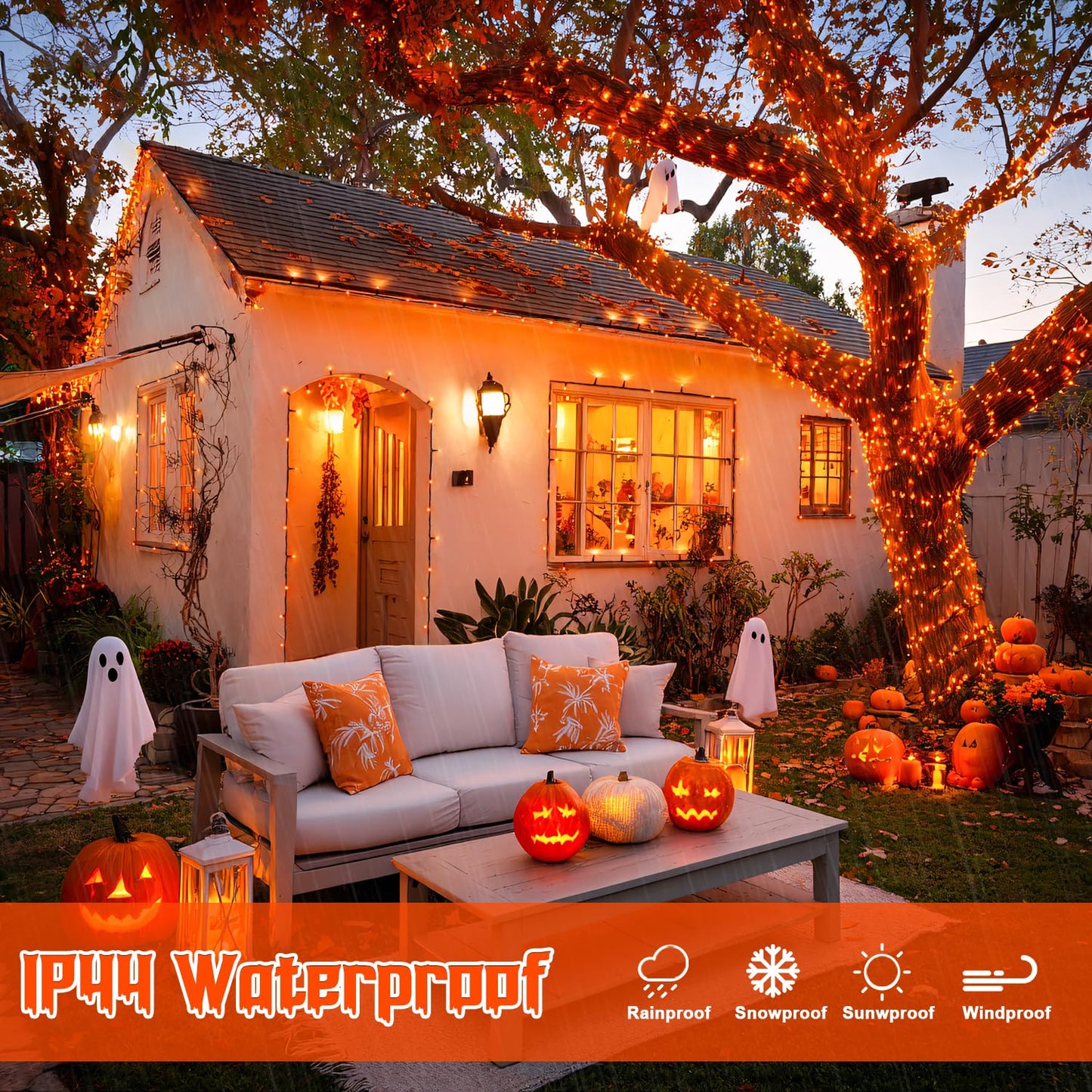 JMEXSUSS Orange Halloween Lights Battery Operated, Each 33 FT String Lights Indoor Outdoor Waterproof, 2 Pack 100 LED Christmas Light for Halloween Tree Thanksgiving Decorations