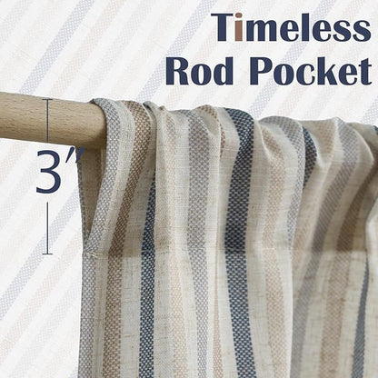 jinchan Colorful Striped Linen Kitchen Curtains 24 Inch Christmas Tier Curtains Farmhouse Modern Cafe Small Window Treatments Light Filtering Rod Pocket for Living Room Bathroom 2 Panels Multi Blue