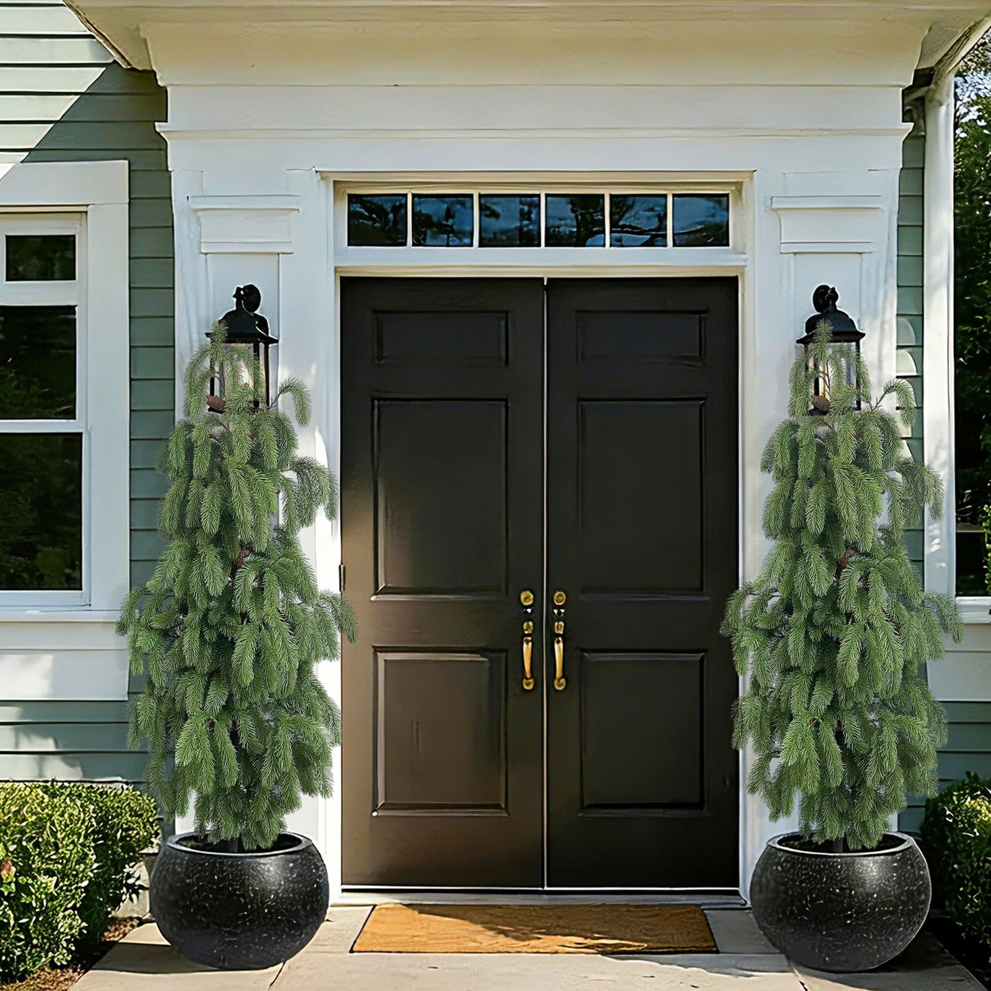 5FT Artificial Norfolk Pine Tree 1-Pack, Real Touch Faux Potted Plants in Black Pot, Fake Christmas Greenery for Indoor Outdoor Front Porch, Entryway, Year-Round Home Decor & Housewarming Gift