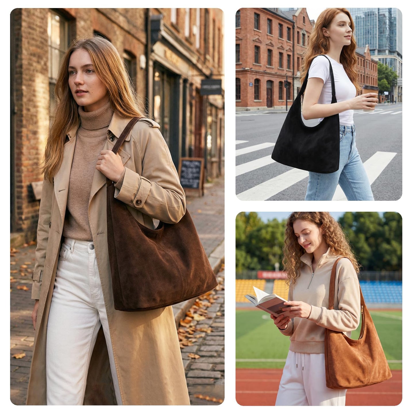 Slouchy Suede Hobo bag for Women Casual Shoulder Bag Soft Cresent Tote Purse Handbag Work Travel