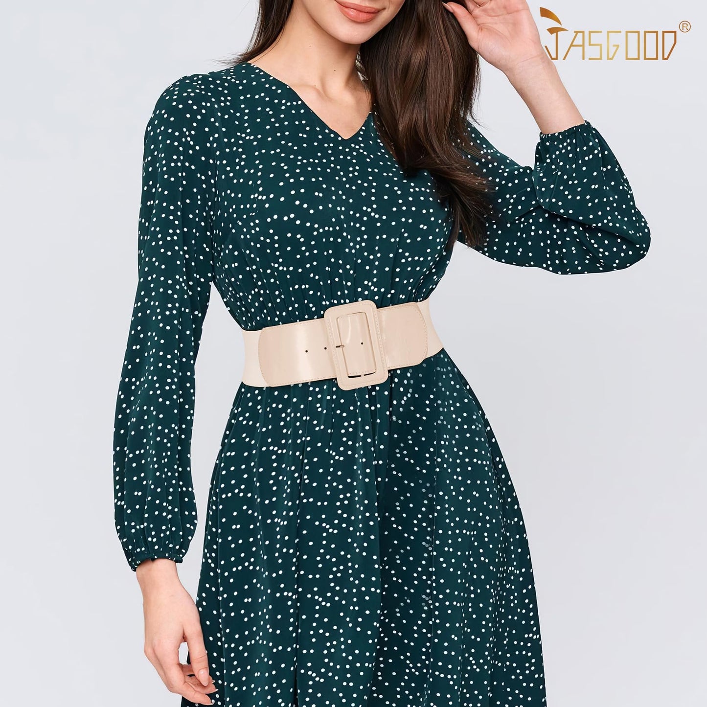 JASGOOD Women Wide Stretchy Belt Vintage Elastic Waist Belt for Dresses Fashion Ladies Waist Patent Leather Belt with Square Buckle