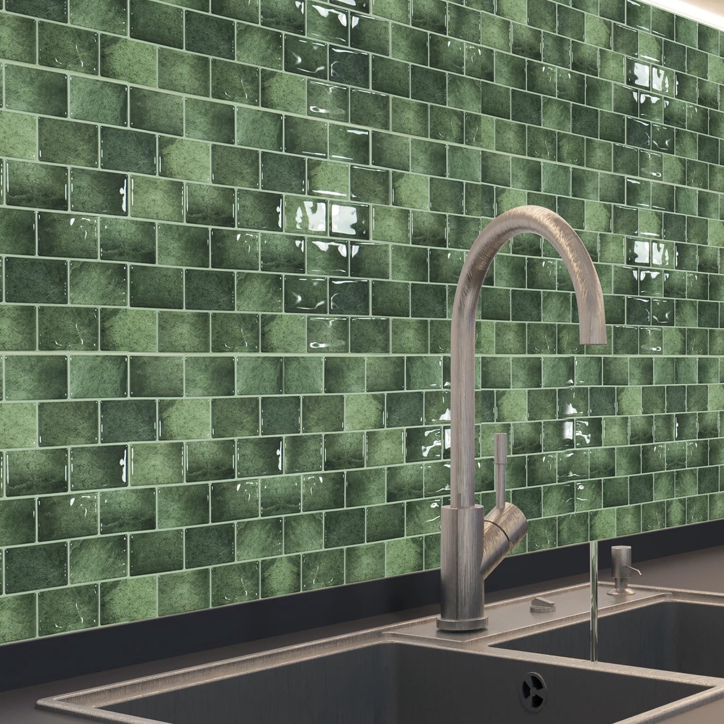 Art3d Peel and Stick Backsplash Tile Green for Kithchen Bathroom Laundry Room Stove RV, 20-Pack of 12 x 6" Self-Adhesive Vinyl Stick On Subway Tile