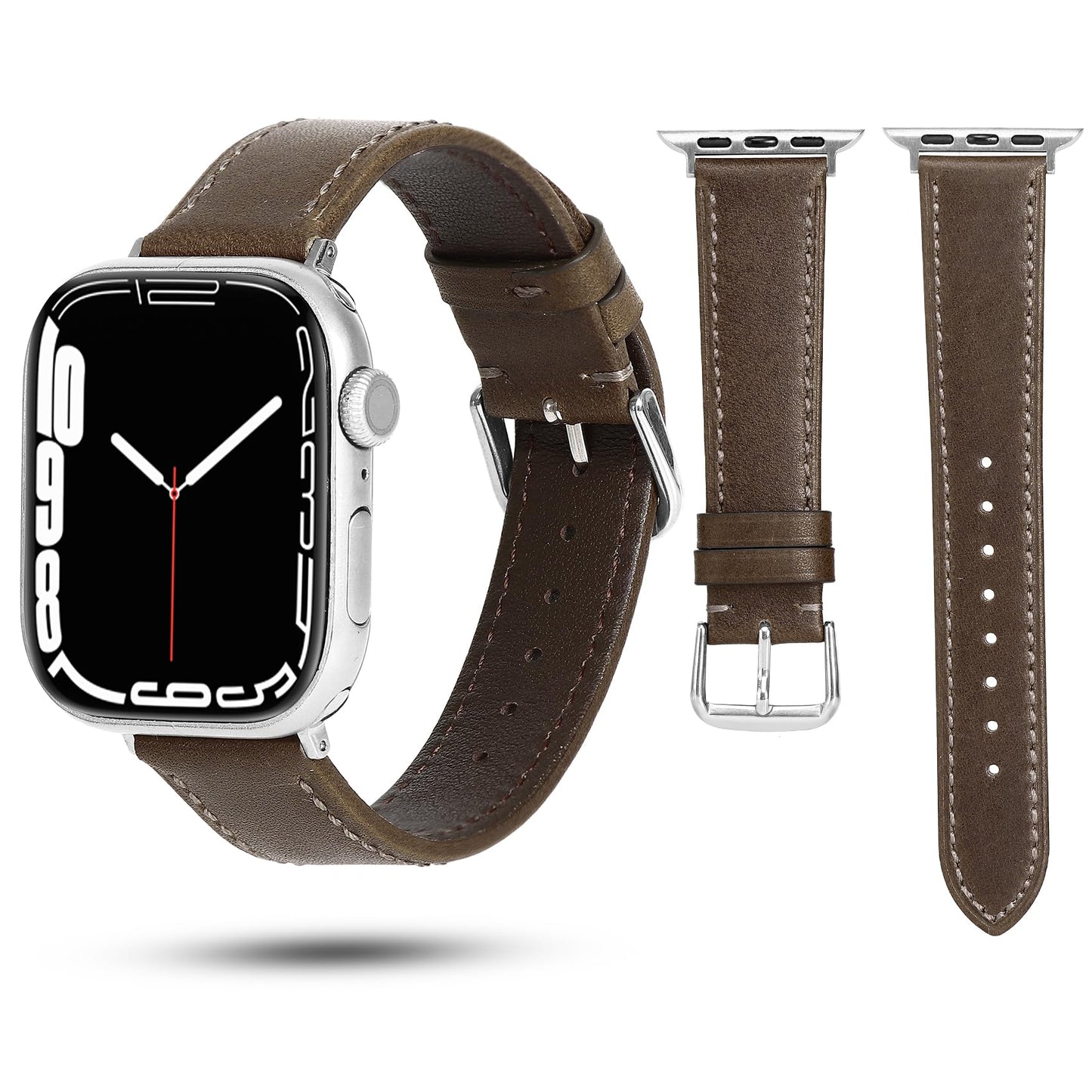 Soft Top-Grain Leather Watch Band Men Women, Compatible with All Apple Watch Series, Breathable, Sweat-Resistant iWatch Strap