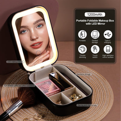 BS-MALL Travel Cosmetic Mirror Case LED Makeup Mirror Storage Case for Eyelash station Brushes Cosmetic Tools Pink On-the-go Makeup Needs (White)