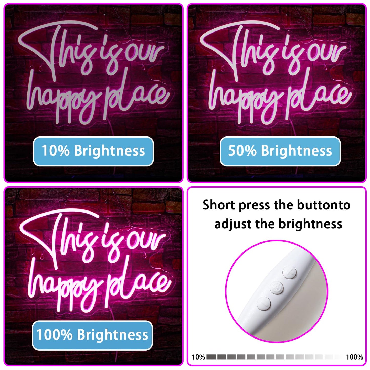 NOSUN This is Our Happy Place Neon Sign Pink Neon Signs for Wall Decor Pink Neon Light Sign with Dimmable Letter Neon Signs for Bedroom Bar Party Club Home Wedding Birthday Party LED Decorations