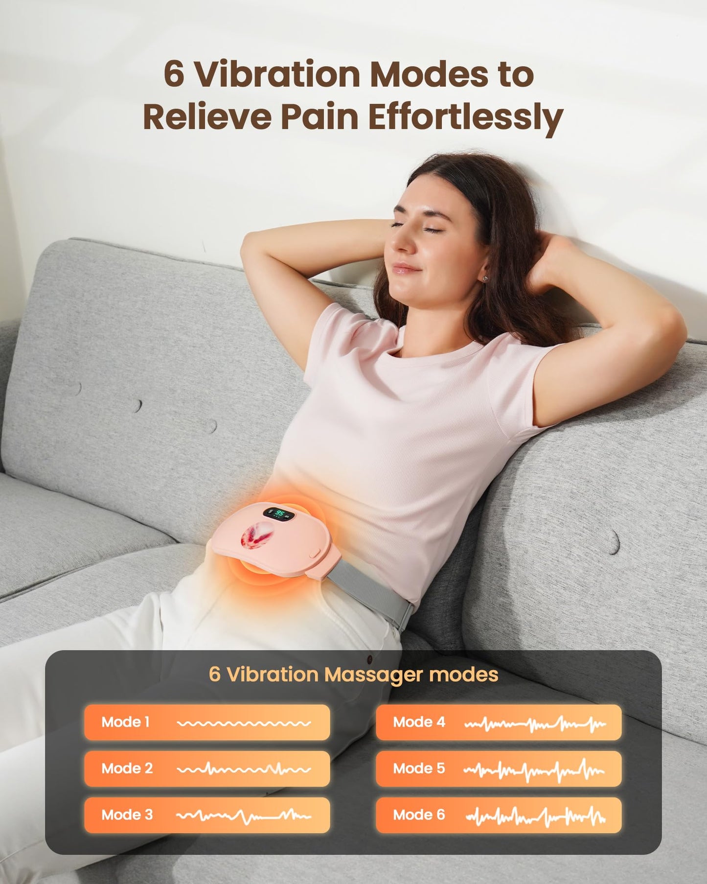 Heating Pad for Period Cramps, Fast Heating with 6 Heat Levels and 6 Massage Modes, Portable Menstrual Heating Pad, Belly Period Massager for Women and Girls, Pink