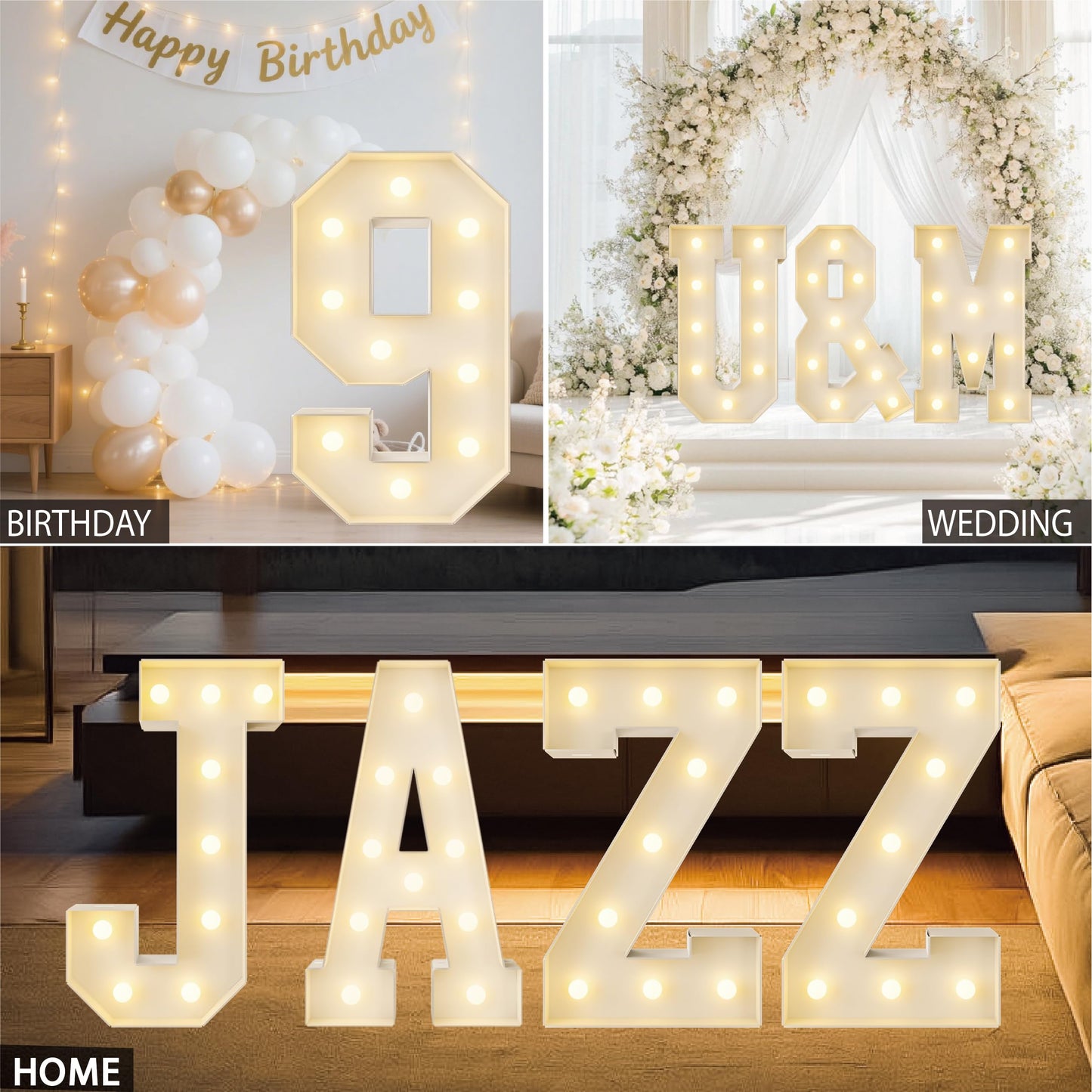 HXWEIYE Large marquee numbers 9, 3FT Big Light Up Number with light, Mosaic Balloon Frame, Pre-Cut Frame Giant Led Numbers for baby shower Birthday Party Bar Graduation Decor (Warm White)