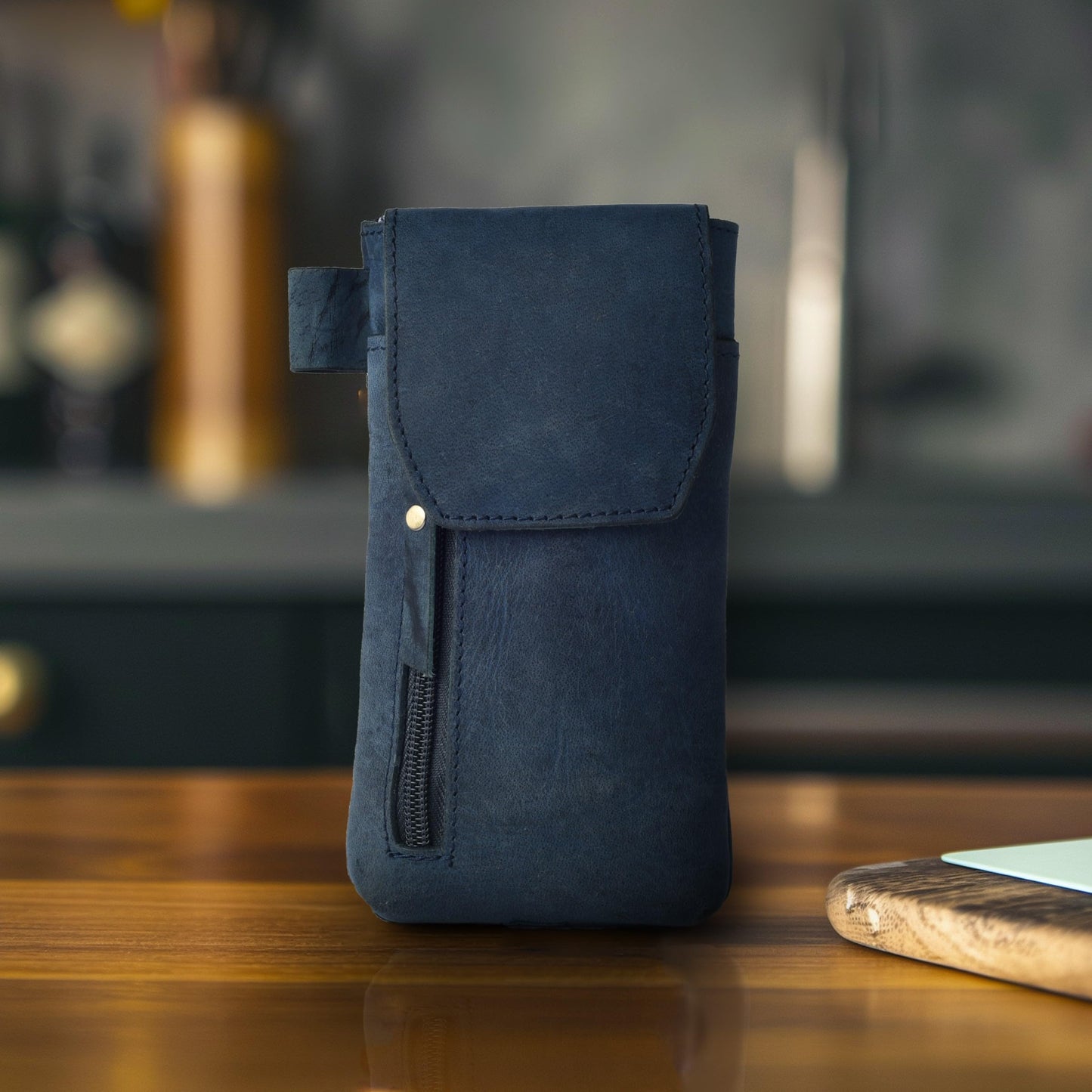 Leather Village Genuine Leather 7”x3.5” Phone Holster Pouch with Belt Clip, Magnetic Closure, ID Card Holder - Blue Universal Case for iPhone, Samsung Galaxy, Google Pixel