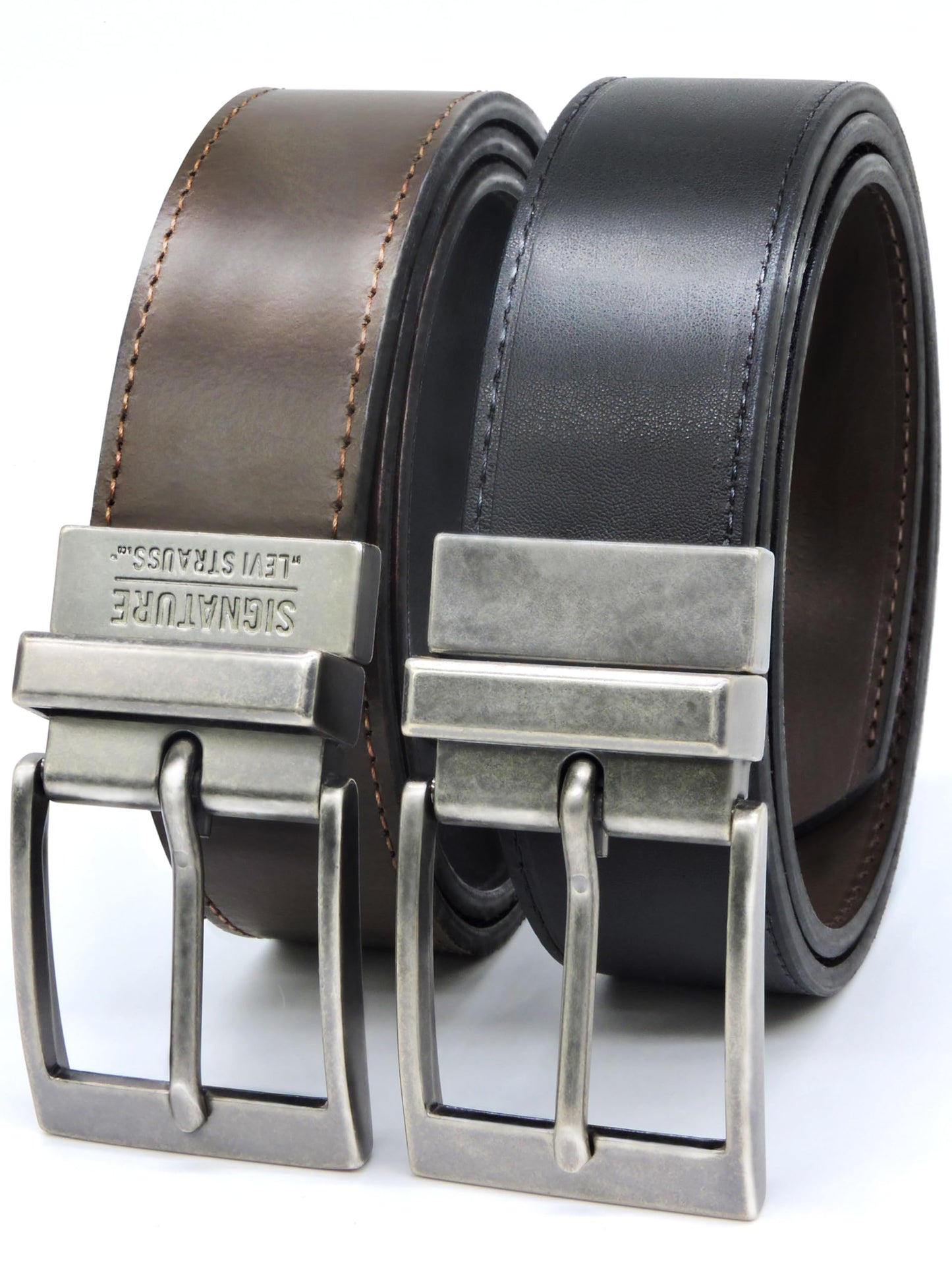 Levi Strauss Signature - Premium Leather Reversible Belt for Men for Jeans, Work, Dress & Casual pants | Cinturon Para Hombre (Brown/Black/Stitch Creased Edge, 36)