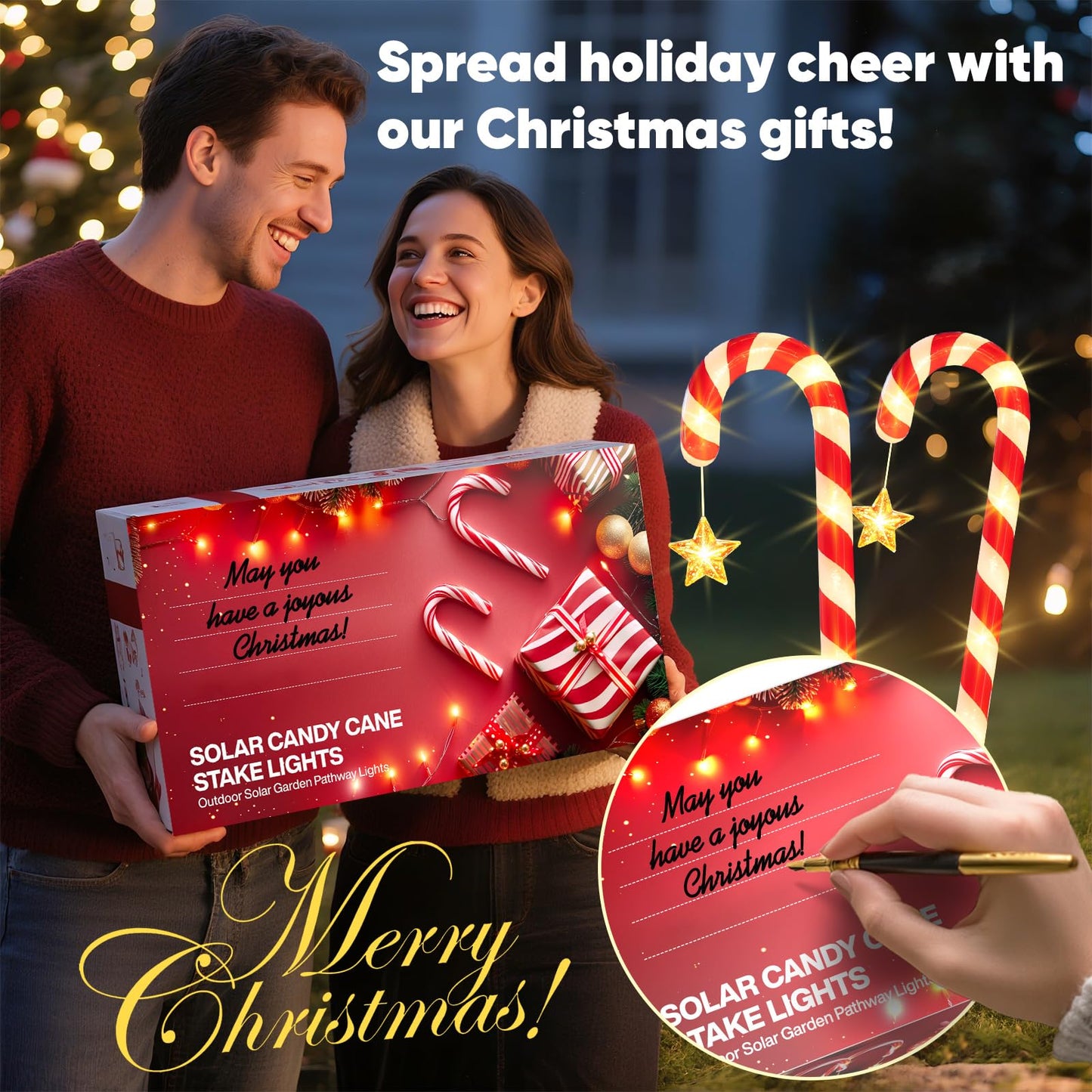 BOMIER Solar Christmas Lights Outdoor Waterproof: 24-Pack Solar Candy Cane Christmas Decorations Outdoor Pathway Lights with Stakes 10 Modes, 144 LED Xmas Decorations for Yard Garden Holiday Decor
