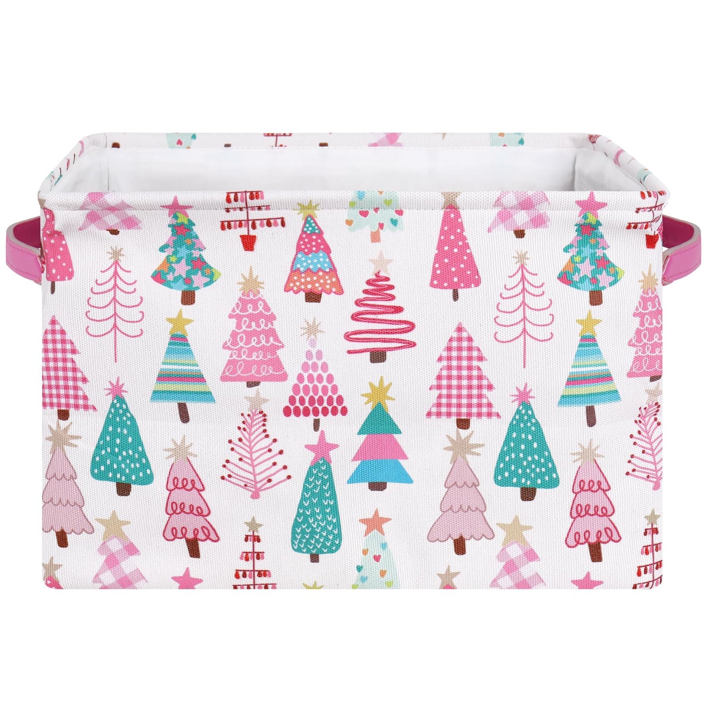 FYSUIMU 2 Pcs Christmas Storage Basket Pink Green Xmas Tree Storage Bins with Handles Rectangle Foldable Container Box for Home Office Nursery Laundry Shelf Closet Toy