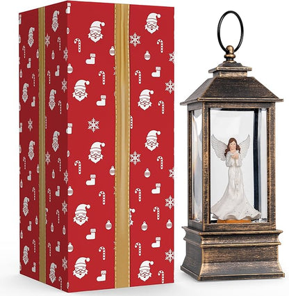 Christmas Snow Globe Lantern Water Glittering Angel with Dove, USB Lined/Battery Operated Lighted Lantern for Christmas Festival Decoration Gifts