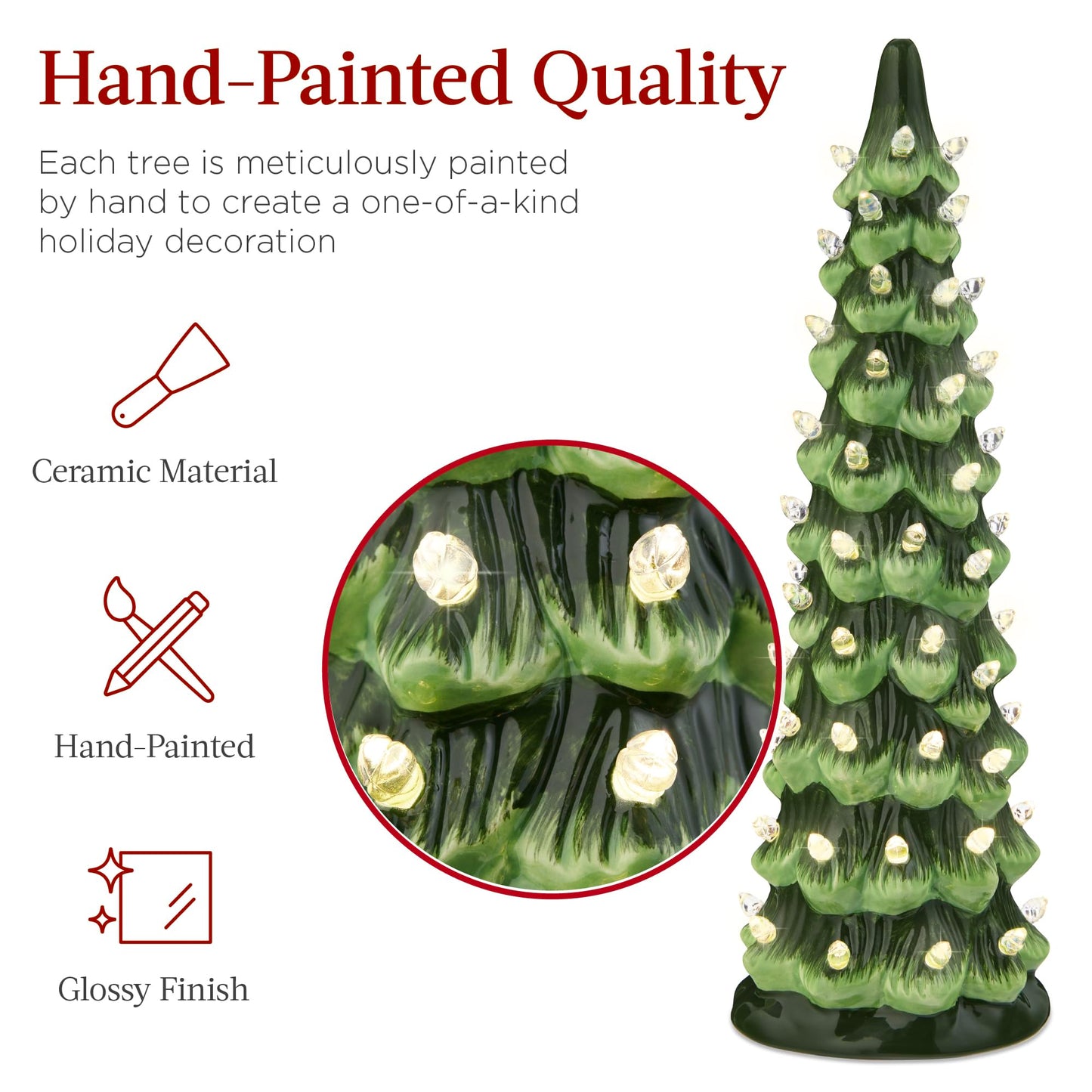 Best Choice Products Set of 3 Ceramic Christmas Trees, Pre-Lit Hand-Painted Tabletop Holiday Decoration w/Warm White Bulbs LED Lights – Green