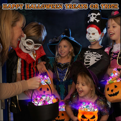 Coluans Halloween Party Favors for Kids Adults 50Pcs Gifts Halloween Treats LED Light Up Rings Flash Rings Glow In The Dark Party Supplies Goodie Non Candy Bag Filler Prizes Decorations NEW VERSION