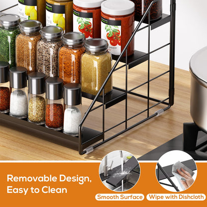 Spice Rack Organizer for Cabinet, 4 Tiered Spice Rack Organizer, Tiered Adjustable Spice Shelf for Kitchen Countertop Pantry Organization (Bright Black)