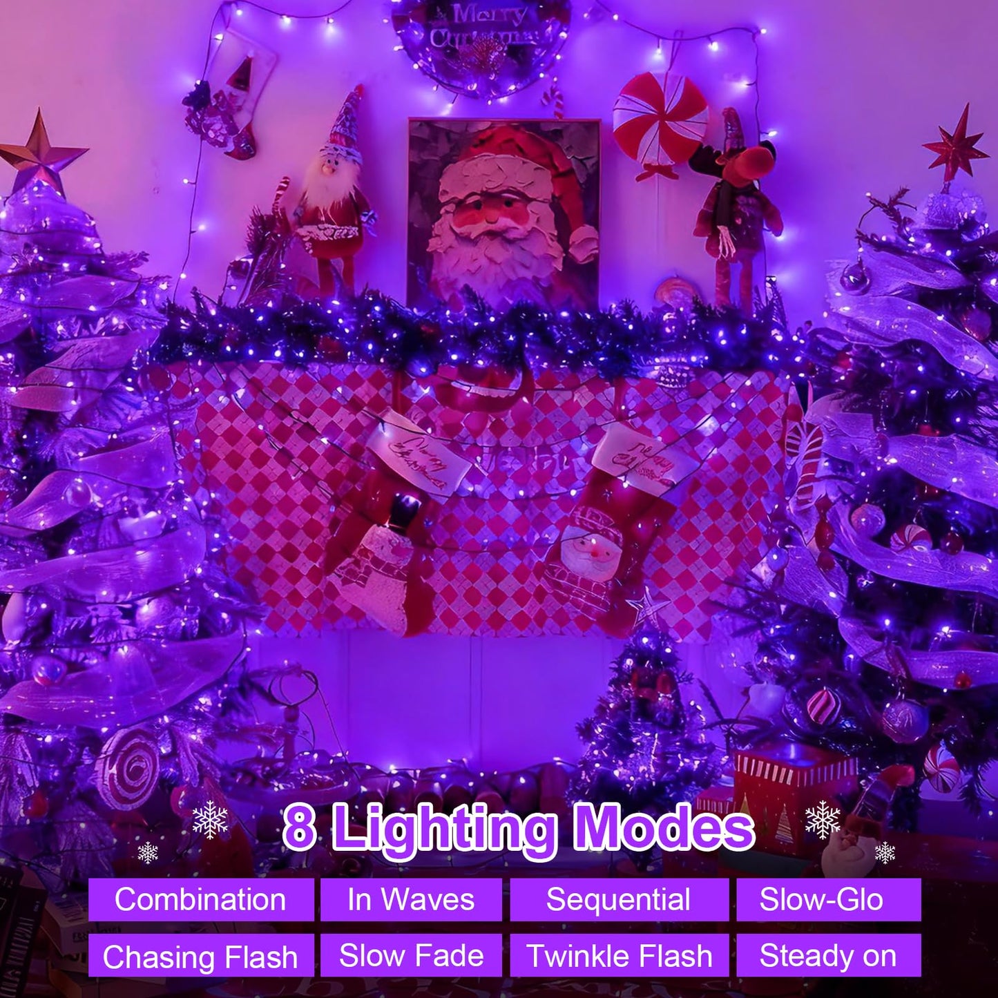 QITONG 165ft 500 LED Purple String Lights, Twinkle Lights Outdoor Waterproof with 8 Modes, Green Wire Christmas Lights Plug in Indoor