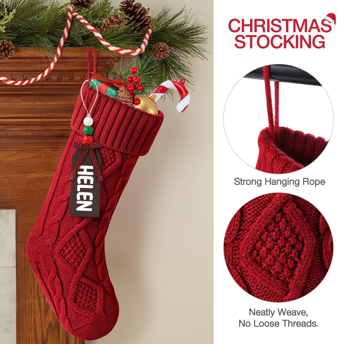 Hommtina Christmas Stockings, Personalized Christmas Stockings 18 Inches Large Size Cable Knitted Stocking Gifts (6pcs red&Green)