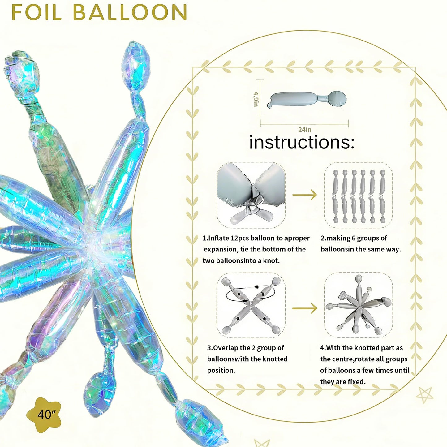 40-Inch Iridescent Star burst Foil Balloon Kit – 36pcs Rainbow Holographic DIY Bursting Firework for Weddings, Anniversaries, Birthdays & Event Centerpieces (12 Cones = 1 Star)
