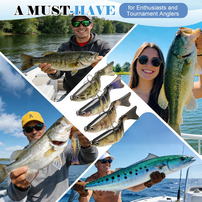 4Pcs Multi-Jointed Swimbait Fishing Lures, Lifelike Segmented Bass Lures with Treble Hooks, Slow Sinking Hard Bait for Freshwater Saltwater, Trout Pike Walleye Fishing Tackle for Anglers (A)