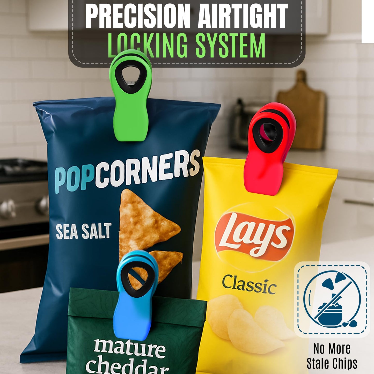 12 Pack Chip Clips for Laundry and Food - Magnetic Bag Clips for Food, Notes, Clothes, Bags - Plastic Heavy Duty Sealing Snack Bag Clips for Home and Office