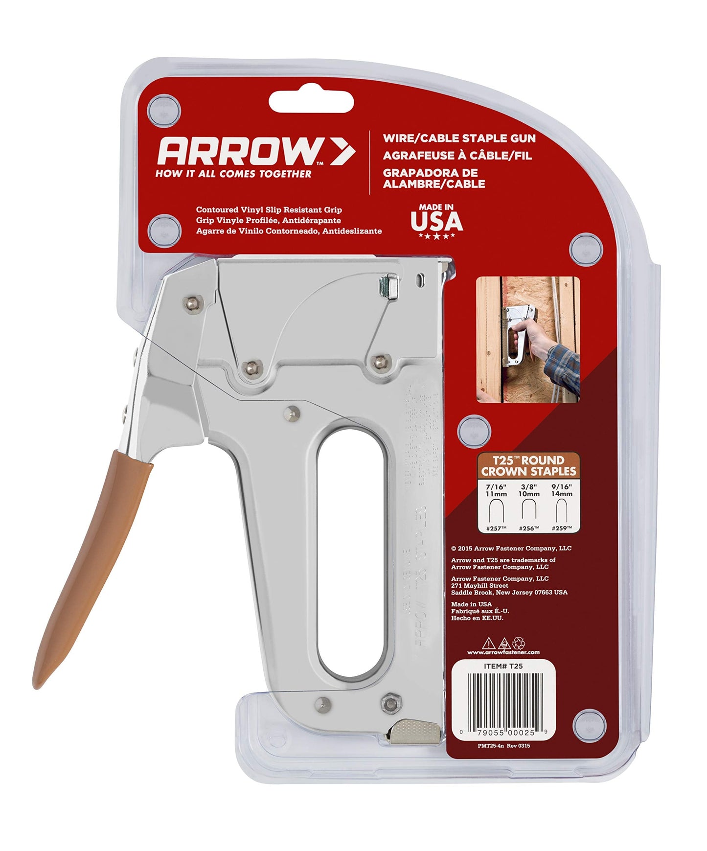 Arrow T25 Heavy Duty Staple Gun for Low Voltage Cables and Wires up to 1/4-Inch Diameter - Silver