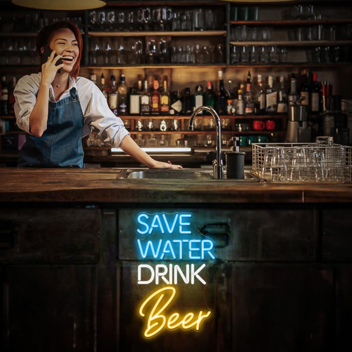 Kavaas Save Water Drink Beer Neon Sign, Neon Beer Signs for Man Cave, Home Bar, Pub, Wall Decor - Best Gifts for Beer Lovers, Birthday, Christmas