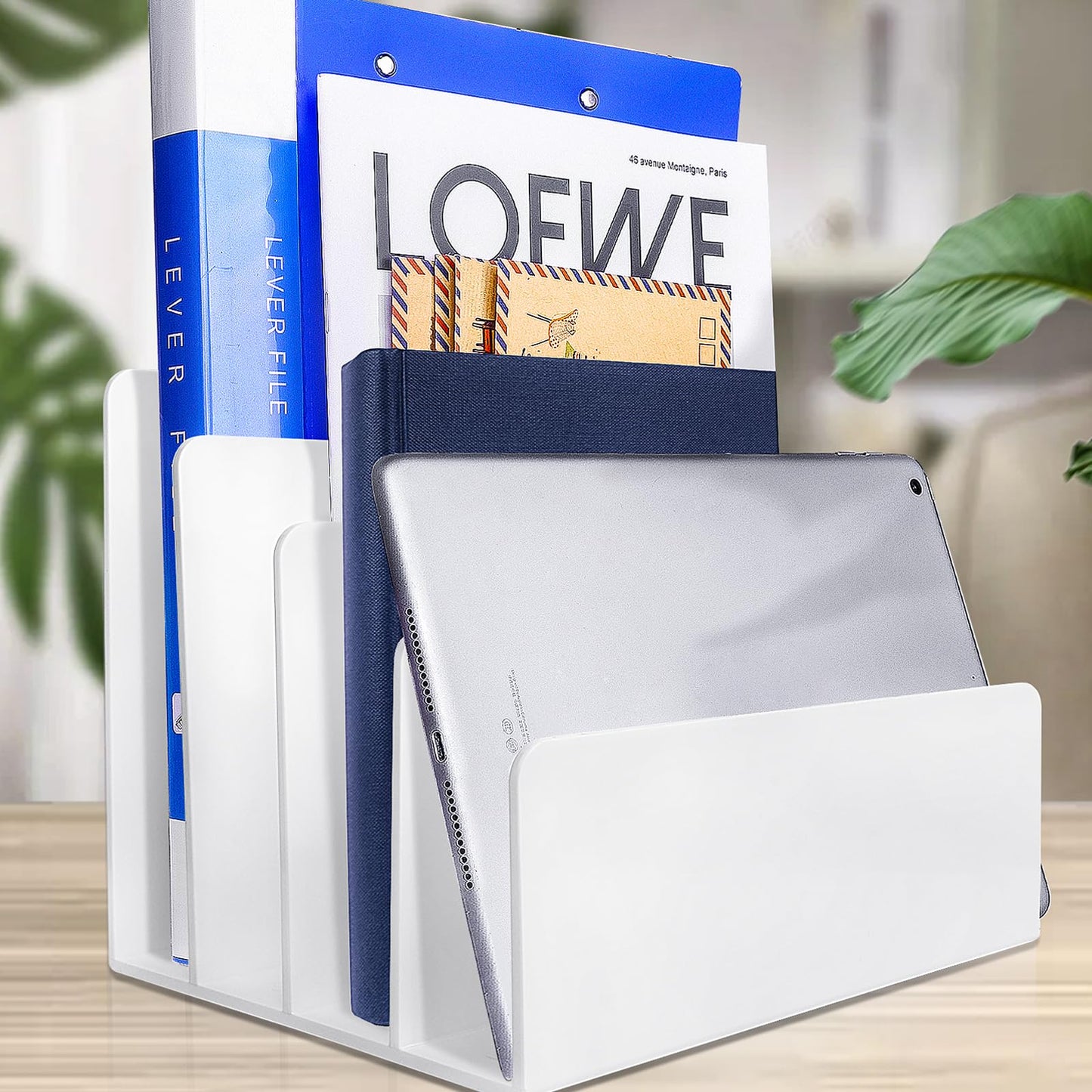 Goihgioh 4 Section White Acrylic Desk Organizer and Accessories, Sturdy & Thick Acrylic File Folder Holder Sorter, Office Supplies for Mail, Letters, Paper, Electronics