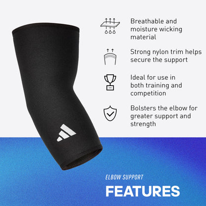 adidas Elbow Support Sleeve - Seamless and Smooth Elbow Support for Training, Competitions, and General Fitness - Ergonomic Design, Nylon Trim - Durable & Breathable - Black (Red Logo), Large