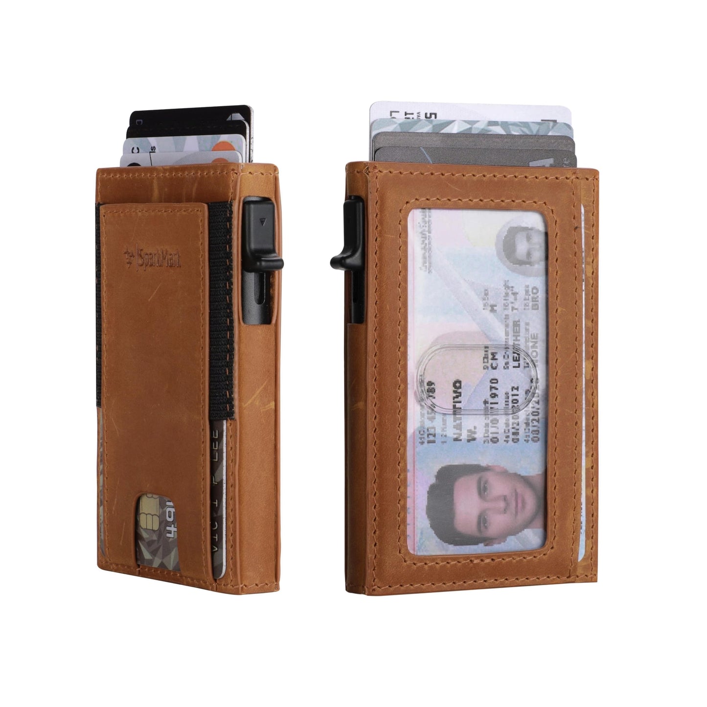 SparkMark Minimalist Pop Up Wallet for Men | RFID Blocking Credit Card Holder Wallet | Mens Wallet Slim Front Pocket Metal Case with Gift Box (Genuine Full Grain Soft Leather)