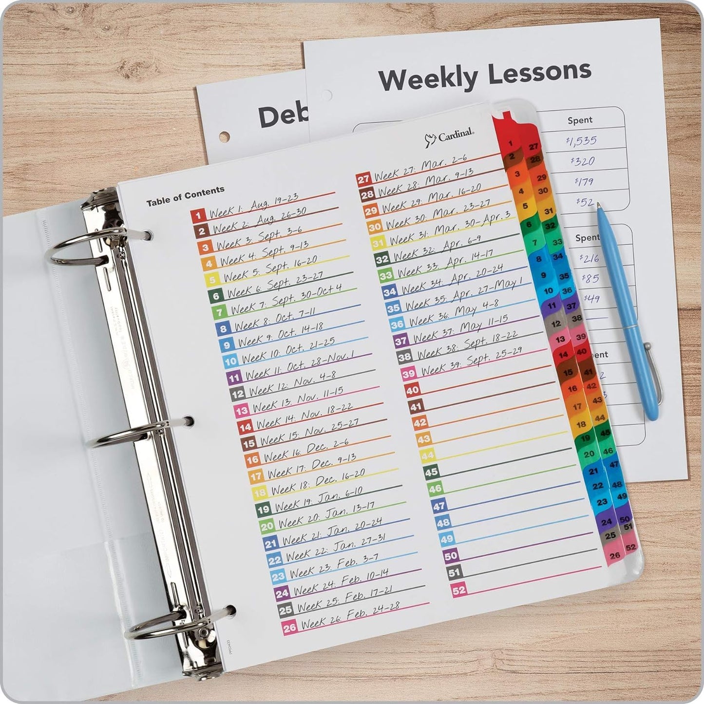 Cardinal 60990 OneStep Printable Table of Contents/Dividers, 52-Tab, 11 x 8 1/2, Multicolor
