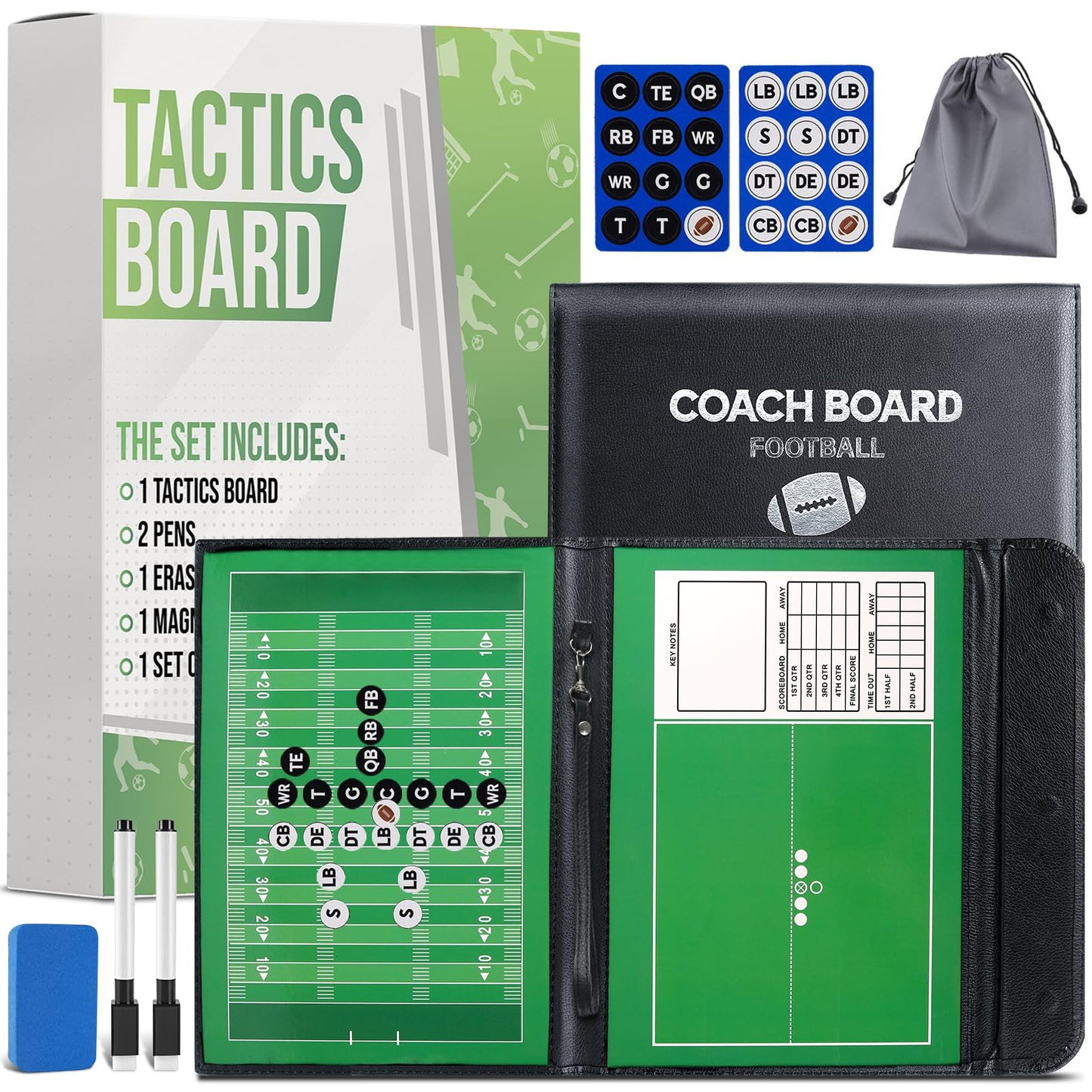 ZPU Football Coaching Board, Magnetic Football Clipboard for Coaches, Portable Foldable Play Board with Dry Erase Marker Pen and Magnets, for Teaching and Game Plan