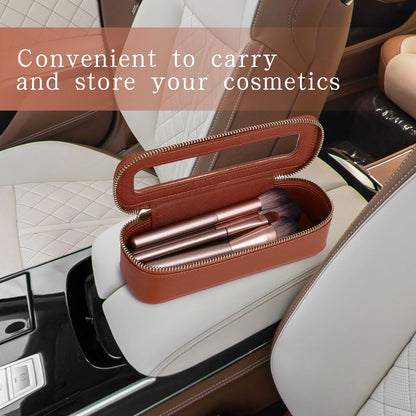 LOFOWN Makeup Brush Bag Slim Clear Makeup Bag Travel Cosmetic Case and Brush Holder Waterproof Toiletry Makeup Bag with Zipper Purse Organizer for Women (Brown, Slim)