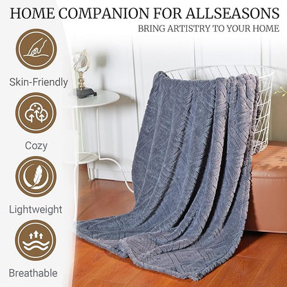 Geometric 50x70 Inch Flannel Jacquard Throw Blanket- Soft & Cozy Luxurious Blankets for Couch, Bed, Sofa, Travel，Home and Dorm Decor，Housewarming Gift for Women & Men,Dark Grey