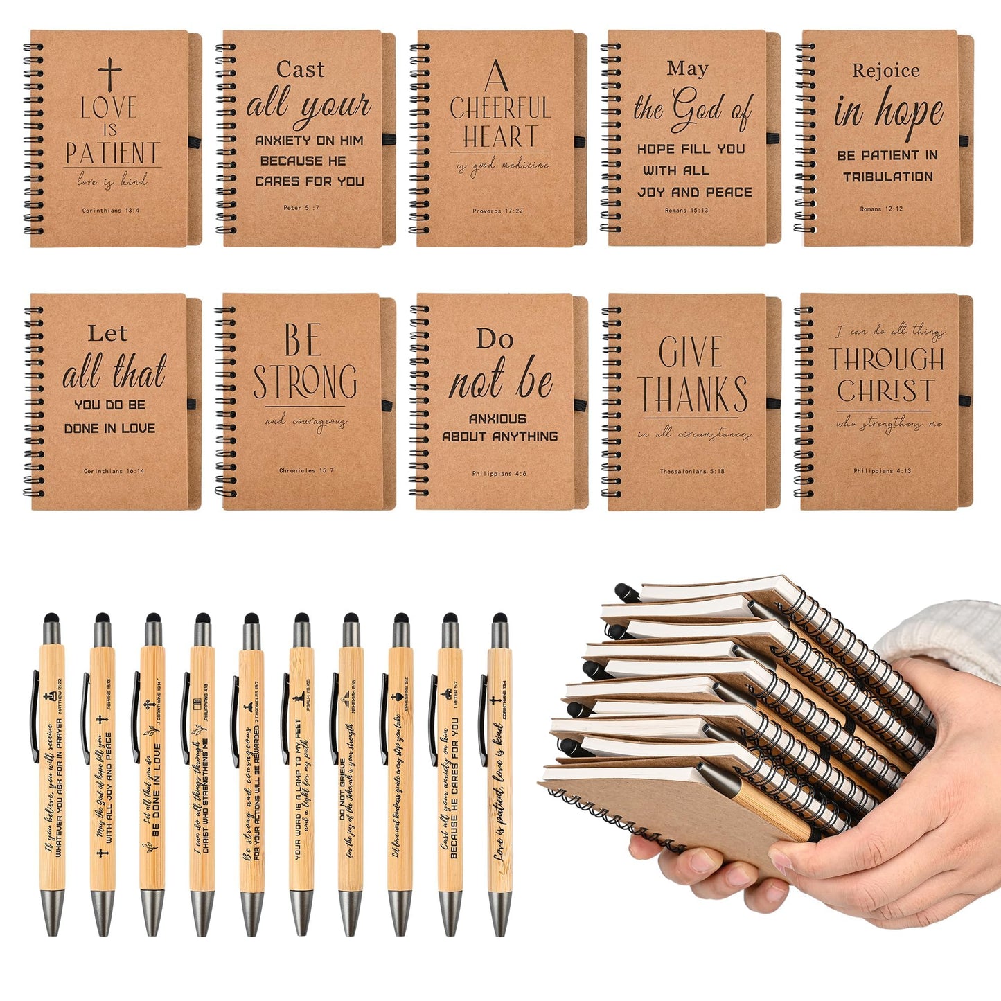 INSADA 30 Sets Bulk Christian Spiral Notebooks with Bamboo Pen Prayer Journal, Small Lined Notepad (5.43”x4.33”) - Mothers Day Gifts for Church Members, Bible Study Groups & Church Families