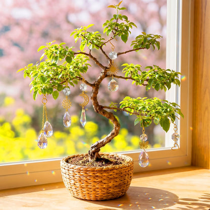 MTLEE 6 Pcs Crystal Suncatchers Plant Decorations Charms Hanging Prisms for Window Indoor Garden Plant Pot Holder Hanger Tree Vine Home Chandeliers Outdoors(Fresh)