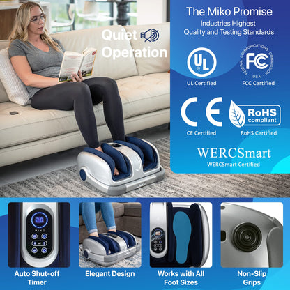 MIKO Shiatsu Foot Massager for Circulation & Pain Relief - Deep Tissue Kneading, Heat Therapy for Plantar Fasciitis, Neuropathy, Diabetics - FSA/HSA Eligible - Fits Up to Size 15
