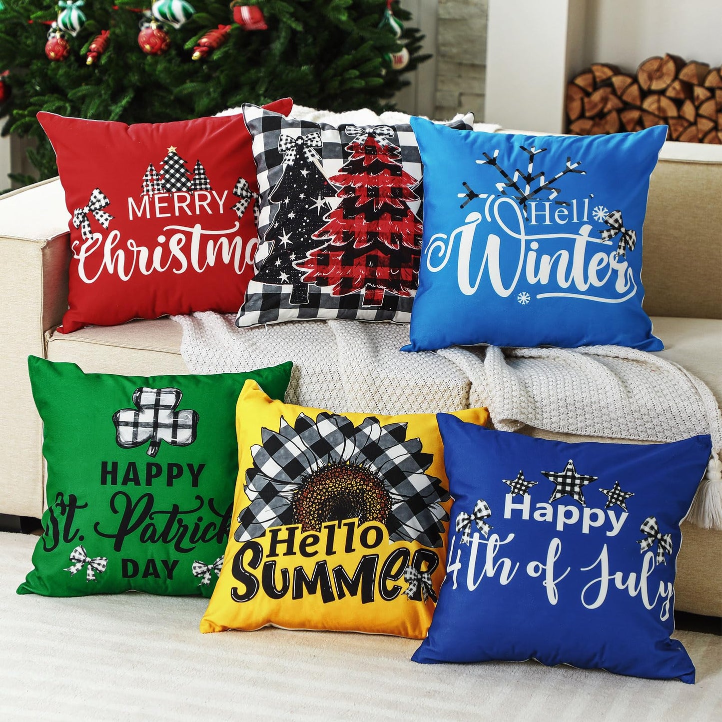 Mindsoft 20 Pcs Holiday Pillow Covers 18 x 18 Easter Pillow Cover Spring Summer 250th Anniversary Pillowcase Decorative Seasonal Cushion Case for Farmhouse Home Sofa(Festival)