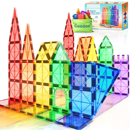 Magnetic Tiles Kids Toys STEM Magnet Toy for Toddler Magnetic Blocks Building Preschool Learning Sensory Montessori Toys for 3+ Year Old Boys and Girls, Safe Creativity Toddler Kids Toy 40PCS