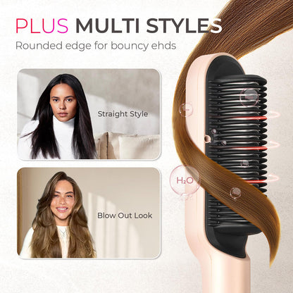 TYMO Ring Plus Ionic Hair Straightener Brush - Straightening Comb with Negative Ions for Women, Titanium Coating, 9 Temp Settings & LED Display, Dual Voltage, Professional Styling Tools