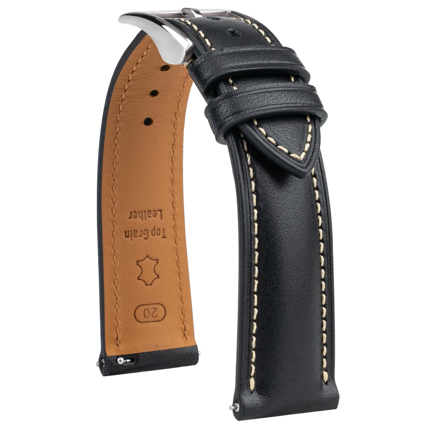 Gomvadr Vintage Genuine Top Grain Leather Watch Strap Quick Release, 18/19/20/21/22/24mm, Silver/Black Buckle, Universal Fit Unisex for Daily Wear (Black with Silver Buckle, 20mm)
