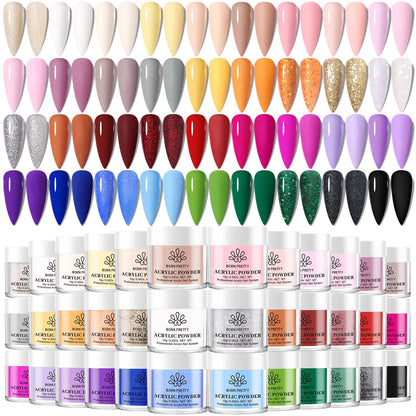 BORN PRETTY Acrylic Nail Kit - Acrylic Powder (Clear, White, Pink) & Liquid Set with Nail Forms, Brush Pen, File & Glass Container - Beginner Friendly