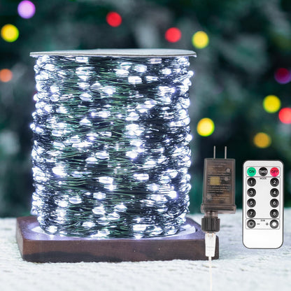 ZELUXDOT Fairy Lights Plug in,400FT 1200LEDs Waterproof Led String Lights,8 Modes Remote Twinkle Light for Outdoor Indoor Christmas Wedding Birthday Garden Party Decorations,Green Wire,Cool White