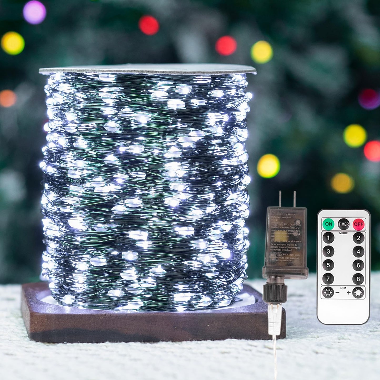 ZELUXDOT Fairy Lights Plug in,200FT 600LEDs Waterproof Led String Lights,8 Modes Remote Twinkle Light for Outdoor Indoor Christmas Wedding Birthday Garden Party Decorations,Green Wire,Cool White