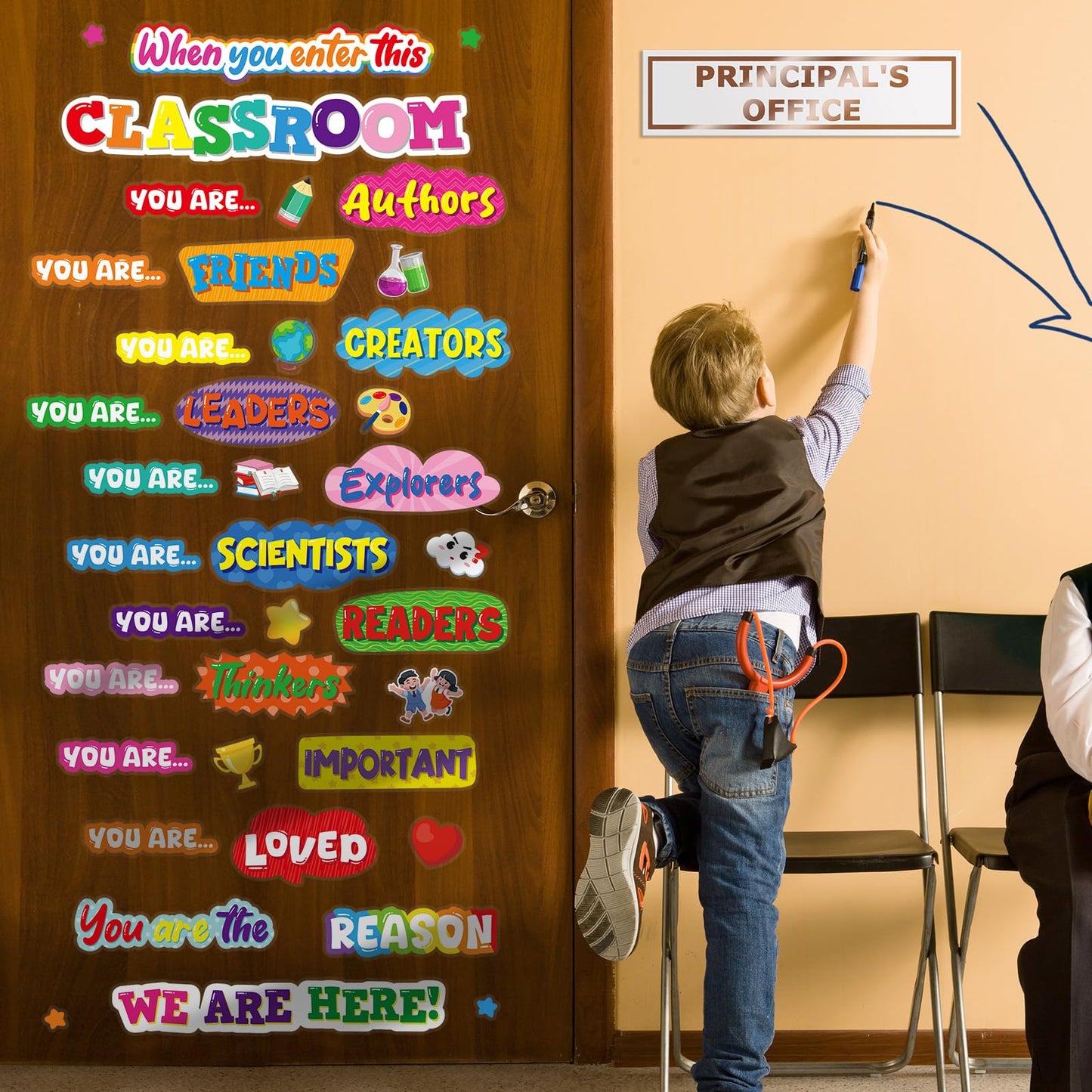 Cinrobiye Classroom Decorations Poster Stickers,When You Enter This Classroom Window Door Clings Back to School Bulletin Board Inspirational Wall Decor for Preschool Elementary Middle School Party