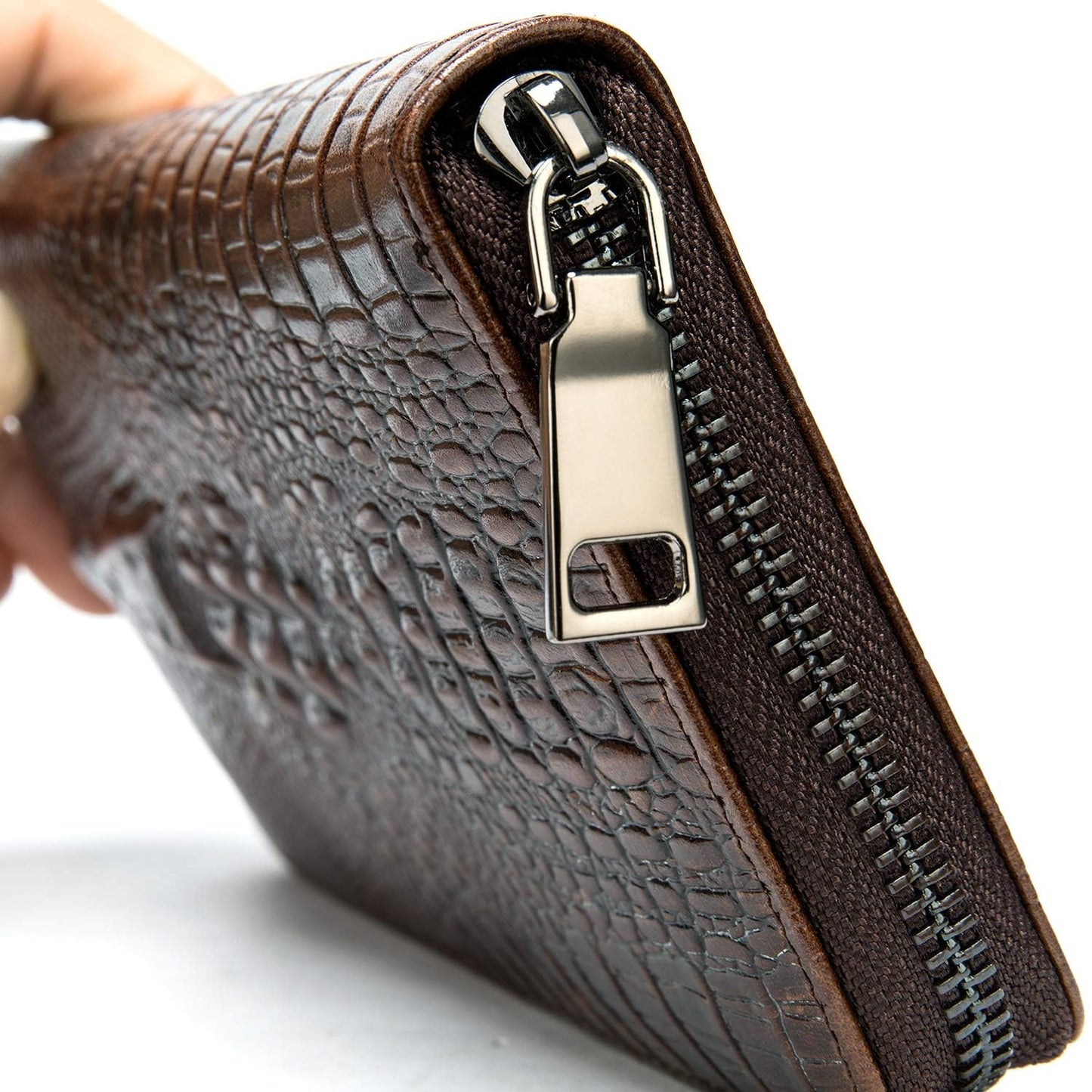 Glorixen Genuine Leather Clutch Bag for Men Handbag Multipurpose Wallet Fashion Card Holder Purse Fold Black (C-Brown)