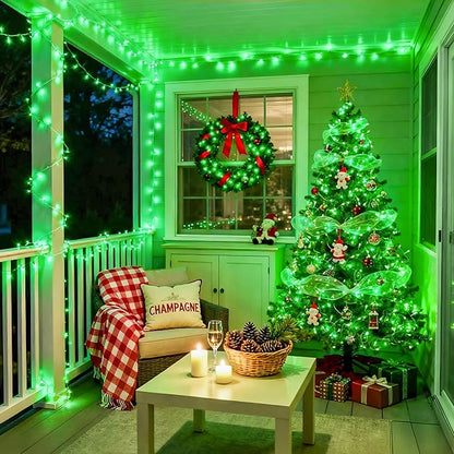 JMEXSUSS 600 LED Green Christmas Lights Outdoor Waterproof, Clear Wire Plug in 168 FT Indoor String Lights Green LED Lights for Christmas Tree Room Party Xmas Decorations
