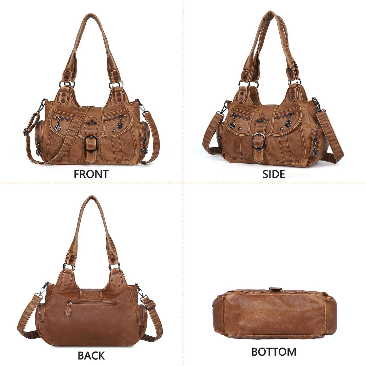 Angel Kiss Hobo Bags for Women Vegan Leather Shoulder Purses and Handbags Ladies Roomy Tote Bags Purse with Crossbody Strap,Brown